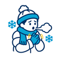 Cold person rubbing hands with visible breath