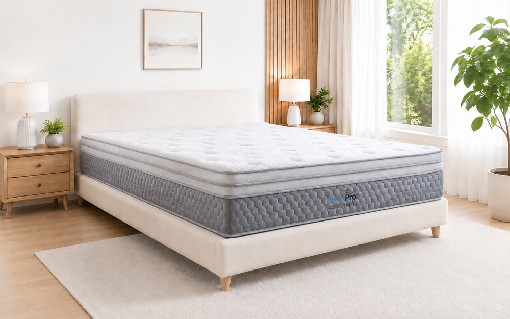 NeckPro mattress in a bright bedroom