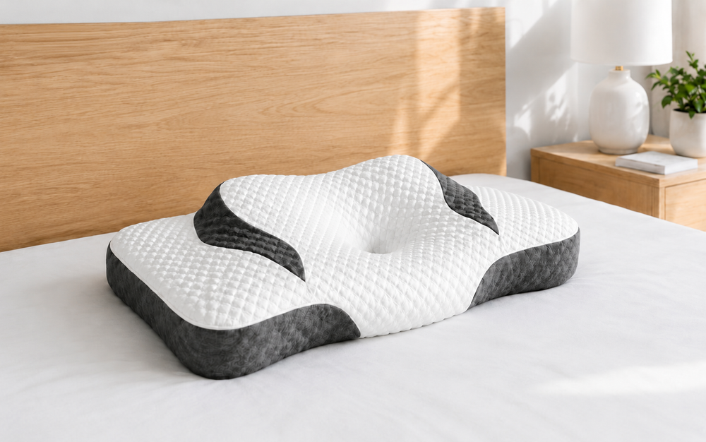 NeckPro ergonomic pillow on a bed